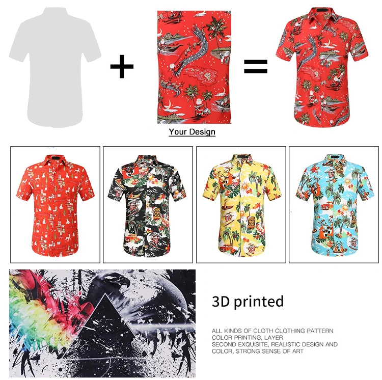 Summer Print Quick Dry Custom Cuban Collar Linen Short Sleeve Silk Button up Down Bowling Hawaiian Shirt Men&prime; S Shirts