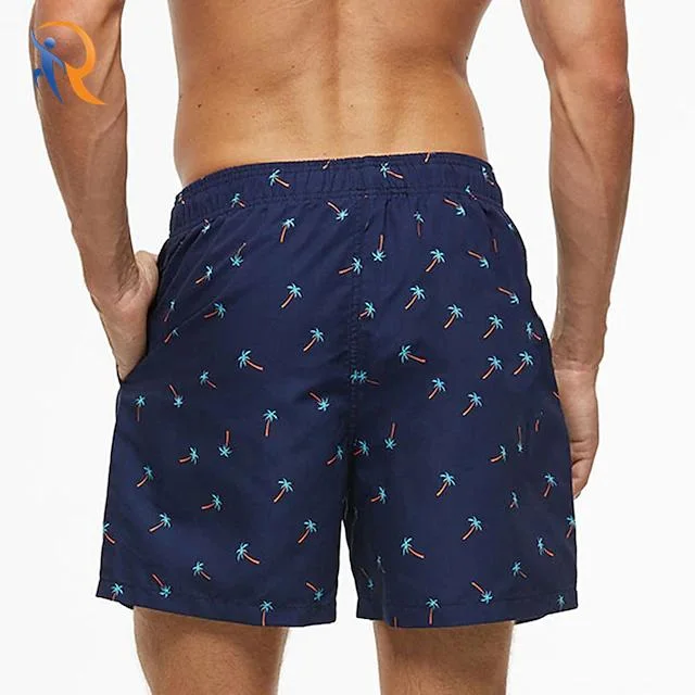 Men&prime;s Quick Dry Drawstring Waistband Printed Swim Shorts Summer Bottoms with Side Pockets