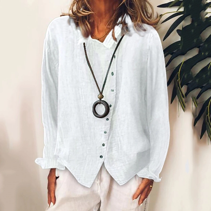 Women&prime;s Oversized Breathable Loose Solid Cotton Linen Shirt Tops Blouse