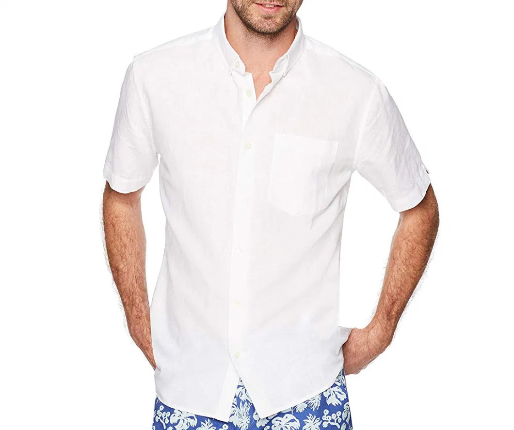 Shein Men&prime; S Standard Fit Short Sleeve Linen Cotton Button-Down Shirt