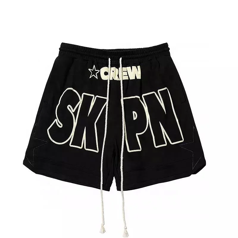 OEM Custom Logo Streetwear 100% Cotton Sweat Shorts Pants Jogger Graphic French Terry 3D Puff Printing Mesh Shorts Mens