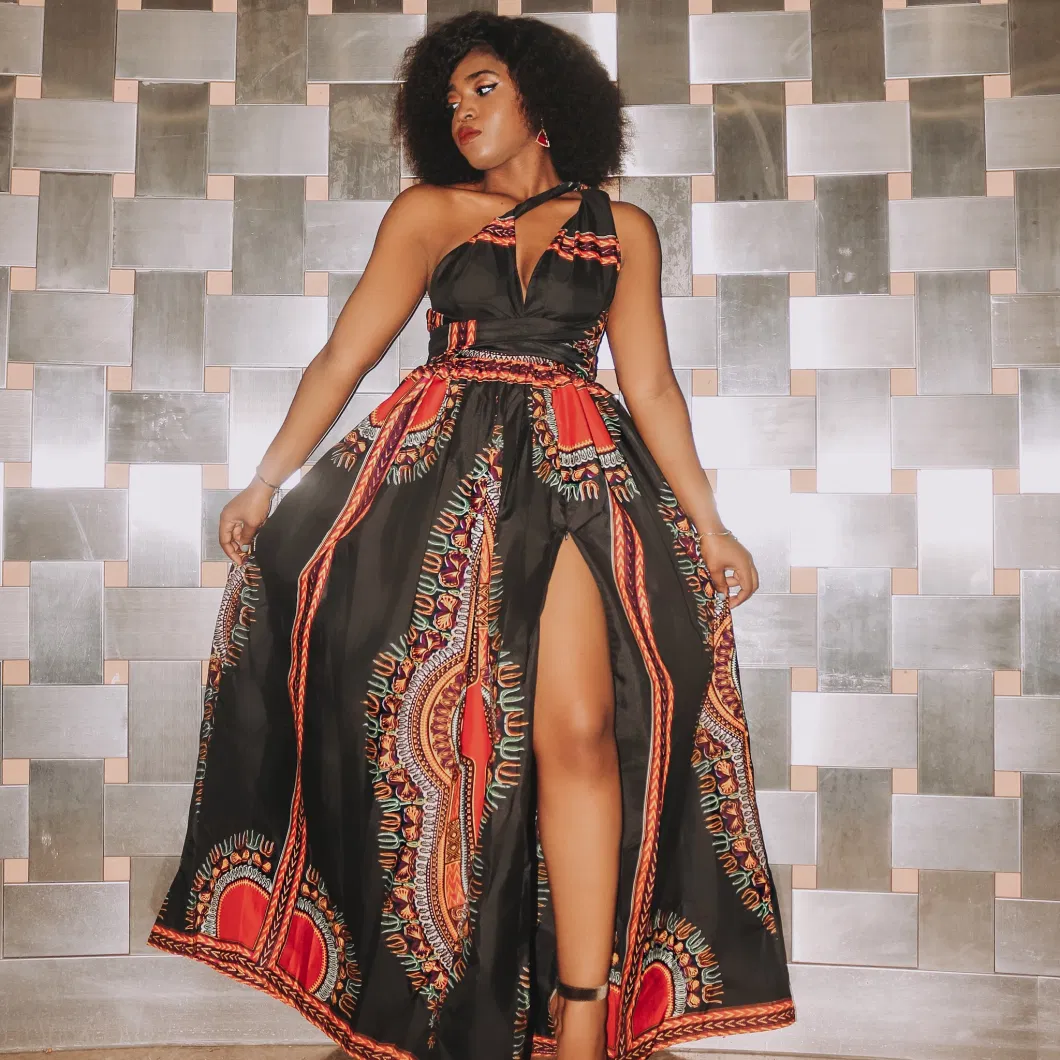 2021 Wholesale Fashion Custom African Kitenge Dress Designs Plus Size off-Shoulder 100% Cotton Women Maxi Dress