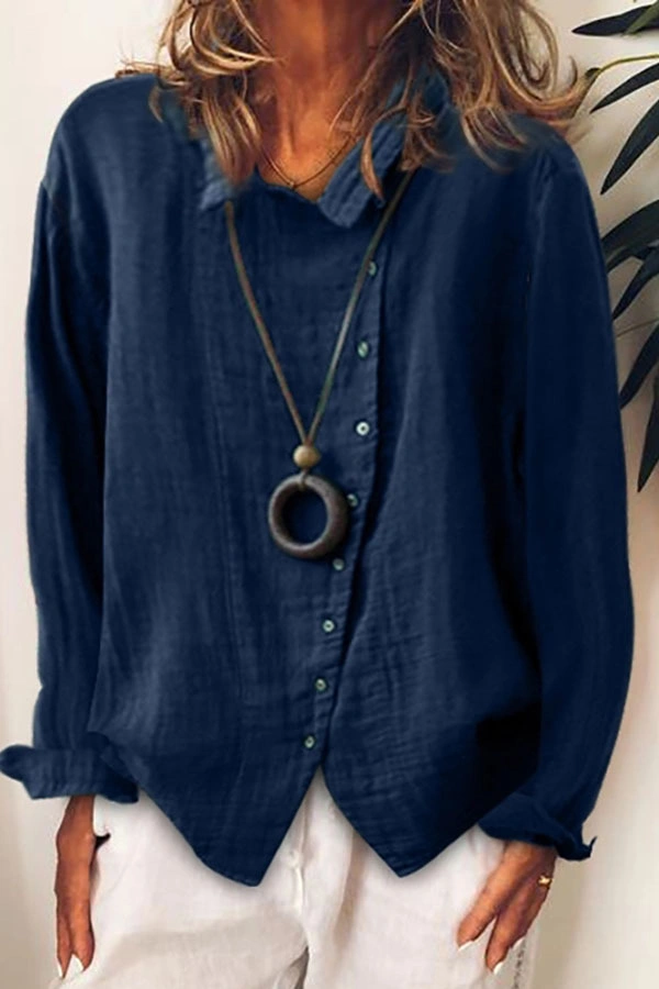 Women&prime;s Oversized Breathable Loose Solid Cotton Linen Shirt Tops Blouse