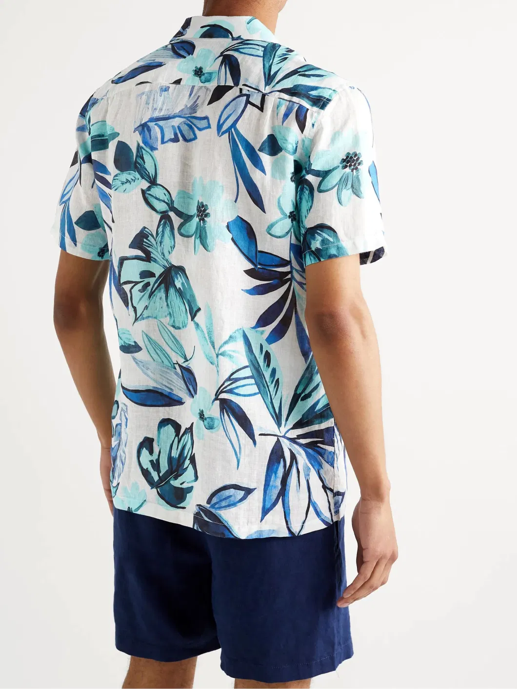 100% Linen Print Shirts OEM Men&prime;s Flower Shirt Camp-Collar Floral Print Pure Linen Shirt Hawaiian Shirt Custom Short Sleeve Resort Resort Shirts